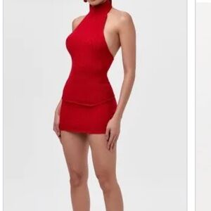 Naked Wardrobe Bold Red Mini skirt and halter top